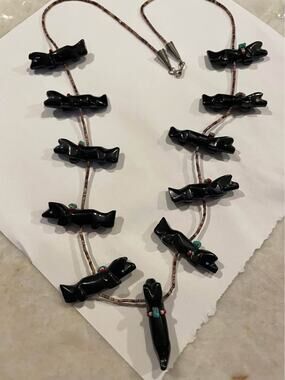 Carved Black Animal Figure Fetish Necklace